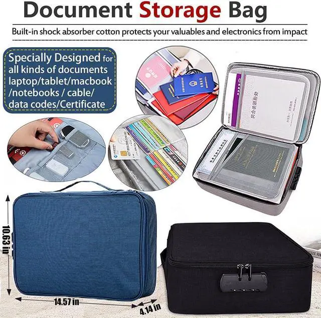 Alt view image 6 of 6 - Oxford Document Organizer with Code Lock, Multi-Layer Storage Pouch Credential Bag, Portable Bag Without Vibration for MacBook,Passport,Package File Pocket with 2 Separators (Grey)