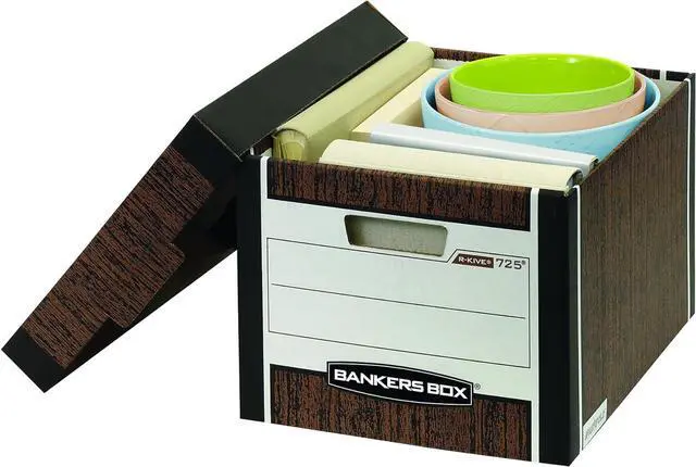Alt view image 4 of 7 - Bankers Box 12 Pack R-KIVE Heavy-Duty File Storage Boxes, FastFold, Lift-Off Lid, Letter, Woodgrain