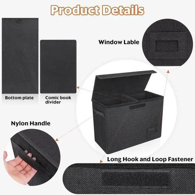 Alt view image 4 of 7 - 2-Pack Comic Book Storage Boxes, Collapsible Comics Book Case with Dividers and Carrying Handles, Comic Short Box Holds 150 Comics, 15.5" X 7.5" X 11.3" Heavy-Duty Stackable Case