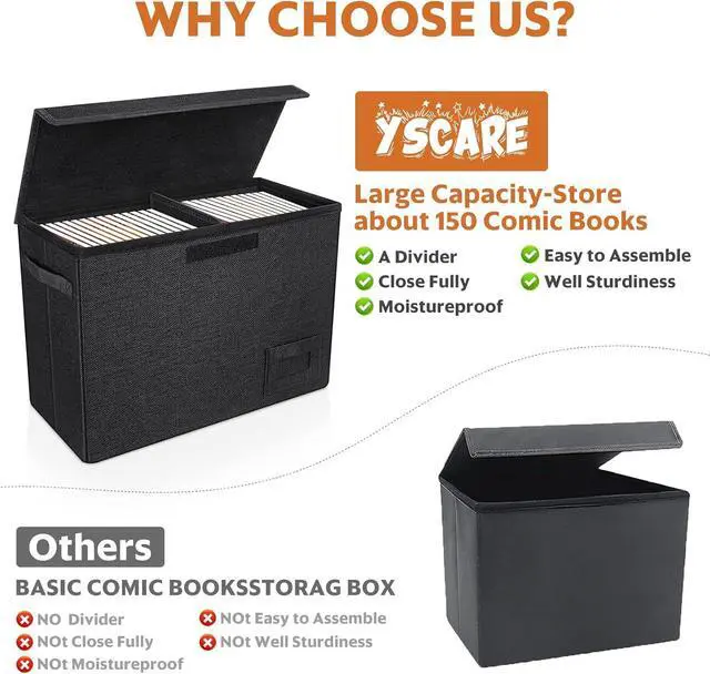 Alt view image 2 of 7 - 2-Pack Comic Book Storage Boxes, Collapsible Comics Book Case with Dividers and Carrying Handles, Comic Short Box Holds 150 Comics, 15.5" X 7.5" X 11.3" Heavy-Duty Stackable Case