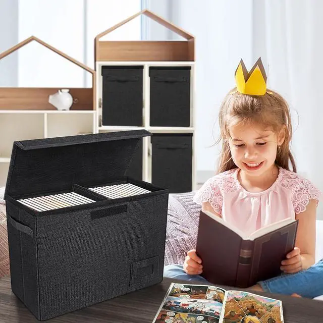 Alt view image 7 of 7 - 2-Pack Comic Book Storage Boxes, Collapsible Comics Book Case with Dividers and Carrying Handles, Comic Short Box Holds 150 Comics, 15.5" X 7.5" X 11.3" Heavy-Duty Stackable Case