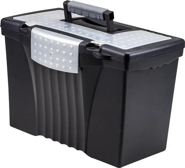 Main image of Storex Legal File Box with Organizer Lid  Plastic Office File Storage Box for Letter and Legal Hanging Folders, 17.13 x 9.63 x 11 Inches, Black, 1-Count (61510C01C)