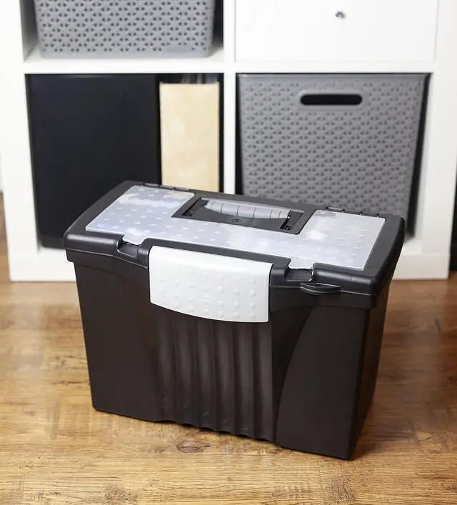 Alt view image 2 of 7 - Storex Legal File Box with Organizer Lid  Plastic Office File Storage Box for Letter and Legal Hanging Folders, 17.13 x 9.63 x 11 Inches, Black, 1-Count (61510C01C)