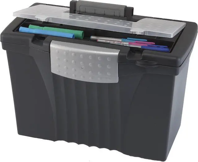 Alt view image 5 of 7 - Storex Legal File Box with Organizer Lid  Plastic Office File Storage Box for Letter and Legal Hanging Folders, 17.13 x 9.63 x 11 Inches, Black, 1-Count (61510C01C)