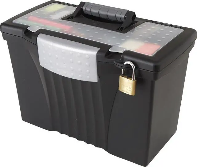 Alt view image 7 of 7 - Storex Legal File Box with Organizer Lid  Plastic Office File Storage Box for Letter and Legal Hanging Folders, 17.13 x 9.63 x 11 Inches, Black, 1-Count (61510C01C)