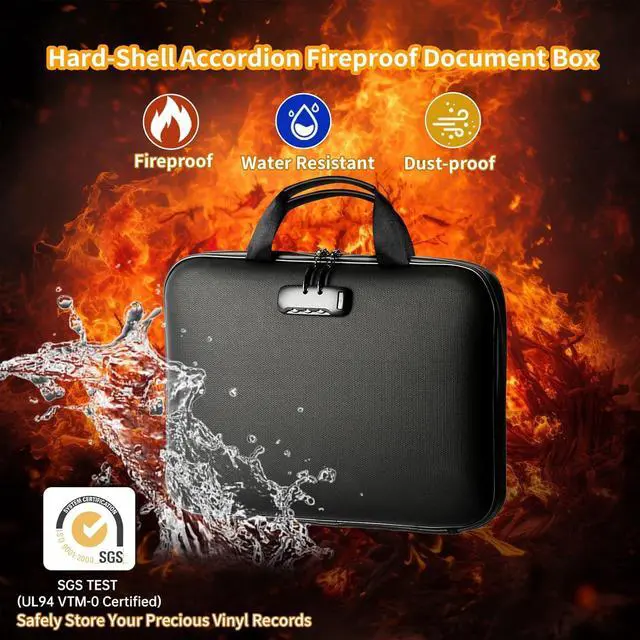 Alt view image 2 of 7 - Fireproof Document Box with Lock, Portable Hard-Shell Case Fireproof File Box for Documents, Waterproof Document Box File Organizer for Important Documents/Certificates/Laptop/for Home or Travel