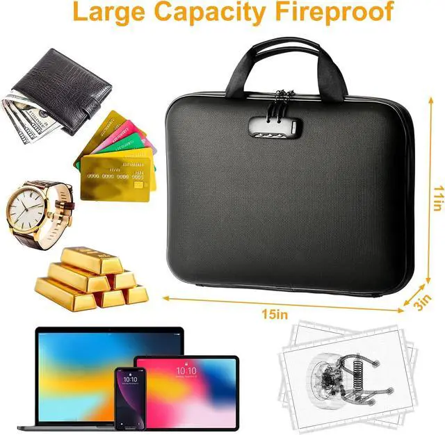 Alt view image 4 of 7 - Fireproof Document Box with Lock, Portable Hard-Shell Case Fireproof File Box for Documents, Waterproof Document Box File Organizer for Important Documents/Certificates/Laptop/for Home or Travel