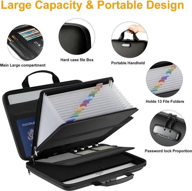 Alt view image 5 of 7 - Fireproof Document Box with Lock, Portable Hard-Shell Case Fireproof File Box for Documents, Waterproof Document Box File Organizer for Important Documents/Certificates/Laptop/for Home or Travel