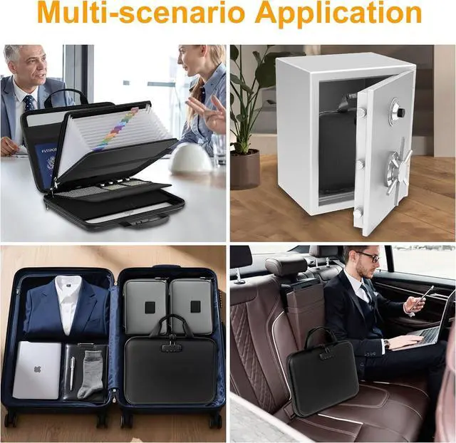 Alt view image 7 of 7 - Fireproof Document Box with Lock, Portable Hard-Shell Case Fireproof File Box for Documents, Waterproof Document Box File Organizer for Important Documents/Certificates/Laptop/for Home or Travel