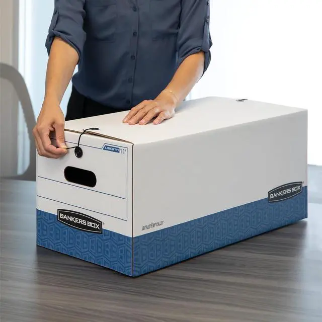 Alt view image 4 of 7 - Bankers Box STOR/FILE Medium-Duty Storage Boxes, FastFold, String and Button, Legal, 4 Pack (0070503)