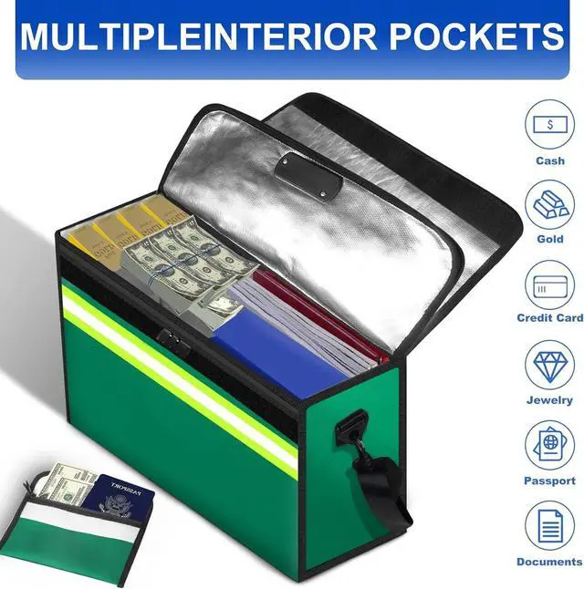 Alt view image 7 of 7 - File Organizer Bag with Removable Folder Layers/Wallet,6500°F Fireproof Document Organizer with Lock&Reflective Strip,Portable Home Travel Safe Storage Box for Important Documents(14.1x9.5x4.2 inches)