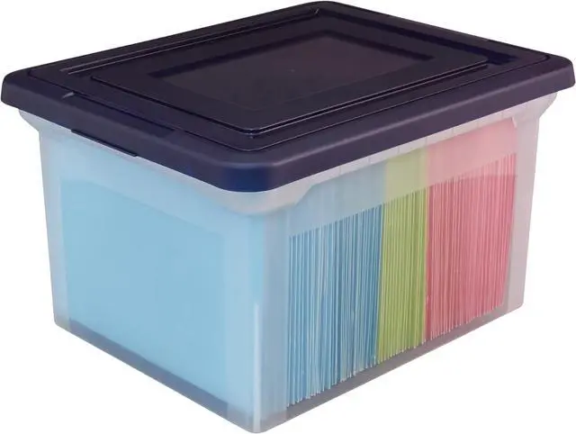 Alt view image 2 of 4 - Office Depot Stackable File Tote Box, Letter/Legal Size, 10 13/16in.H x 14 1/8in.W x 18in.D, Blue/Clear, 170007