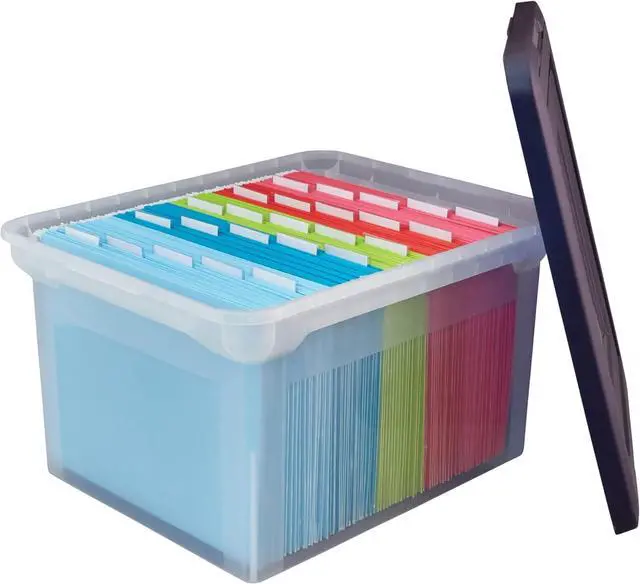 Alt view image 3 of 4 - Office Depot Stackable File Tote Box, Letter/Legal Size, 10 13/16in.H x 14 1/8in.W x 18in.D, Blue/Clear, 170007