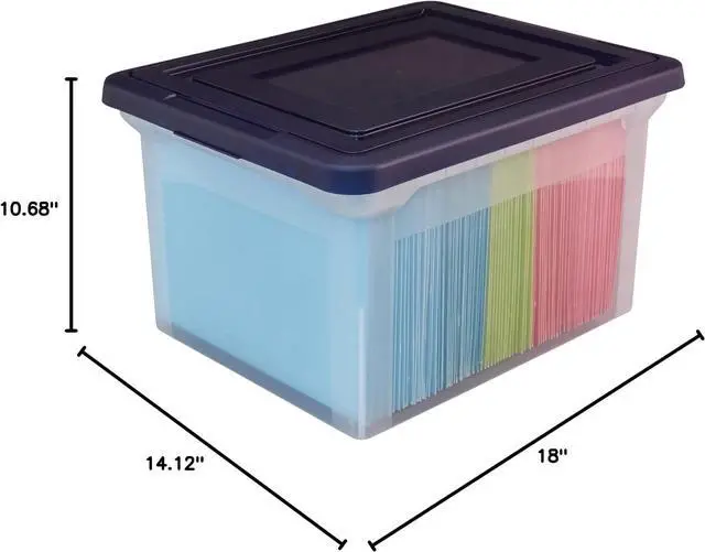 Alt view image 4 of 4 - Office Depot Stackable File Tote Box, Letter/Legal Size, 10 13/16in.H x 14 1/8in.W x 18in.D, Blue/Clear, 170007
