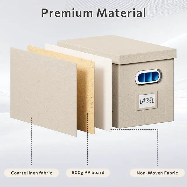 Alt view image 4 of 6 - File Organizer Box with Lid - Set of 2 Portable Hanging filebox, Collapsible Linen Decorative Filing Storage Boxes for Office & Home File Cabinet (Beige 14 x 9.3 x 10.9 inch)