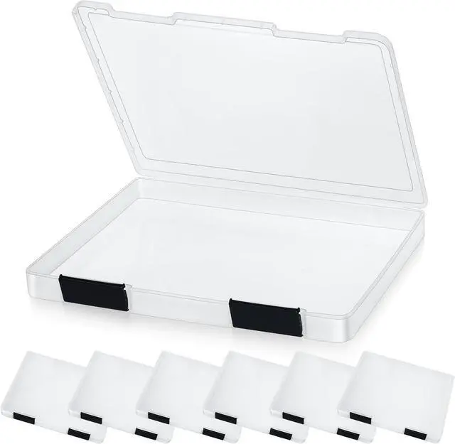 Main image of PerKoop 6 Pcs Clear A4 File Box Document Plastic Storage Box Paper Plastic Case Board Game Storage Containers Magazine Protector File Holder with Buckle (Black,12.4 x 9.84 x 1.18 Inches)