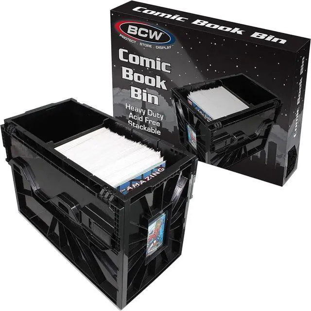 Main image of BCW Comic Bin, Black - Holds 150 Comics, Acid Free Storage and Organizer, Heavy Duty Plastic, Stackable, Includes Partition