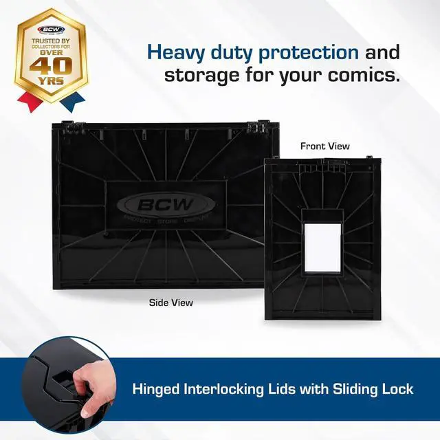 Alt view image 2 of 6 - BCW Comic Bin, Black - Holds 150 Comics, Acid Free Storage and Organizer, Heavy Duty Plastic, Stackable, Includes Partition