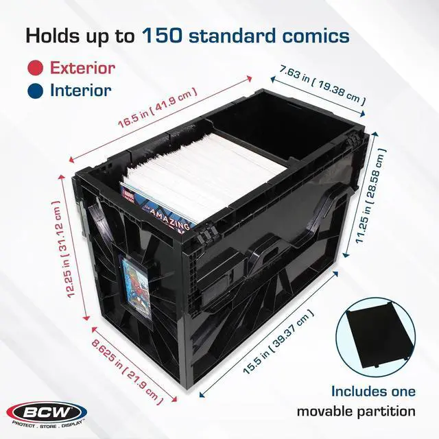 Alt view image 3 of 6 - BCW Comic Bin, Black - Holds 150 Comics, Acid Free Storage and Organizer, Heavy Duty Plastic, Stackable, Includes Partition