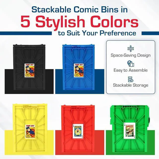 Alt view image 5 of 6 - BCW Comic Bin, Black - Holds 150 Comics, Acid Free Storage and Organizer, Heavy Duty Plastic, Stackable, Includes Partition