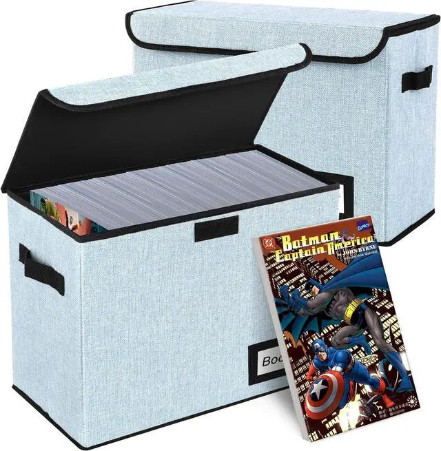 Main image of 2 Pack Comic Book Storage Box, Comic Protector Organizer, 15.8" X 7.8" X 11.8", Collapsible Comic Short Box, Holds 160-180 Comic Book Container Holder Shelf Bin (Blue)