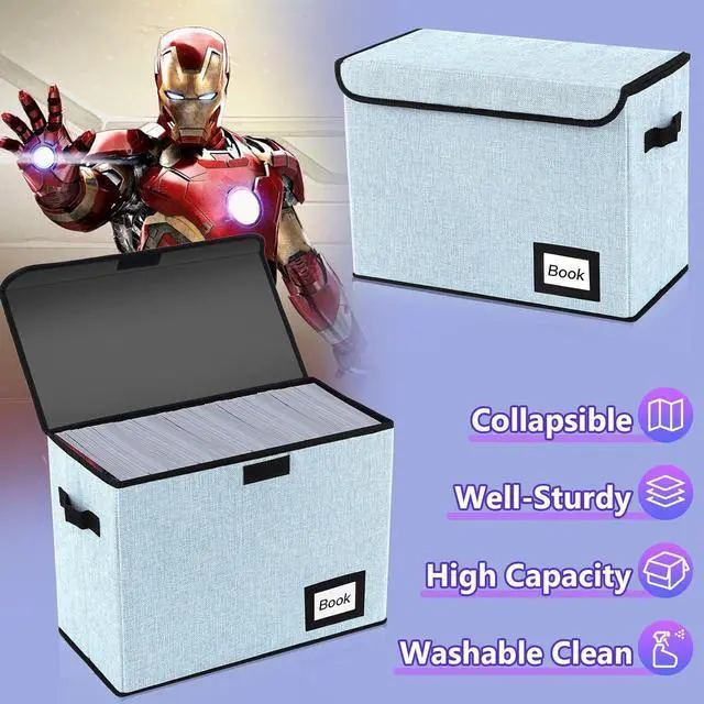 Alt view image 2 of 6 - 2 Pack Comic Book Storage Box, Comic Protector Organizer, 15.8" X 7.8" X 11.8", Collapsible Comic Short Box, Holds 160-180 Comic Book Container Holder Shelf Bin (Blue)