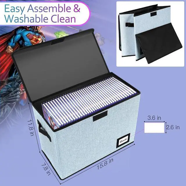 Alt view image 4 of 6 - 2 Pack Comic Book Storage Box, Comic Protector Organizer, 15.8" X 7.8" X 11.8", Collapsible Comic Short Box, Holds 160-180 Comic Book Container Holder Shelf Bin (Blue)