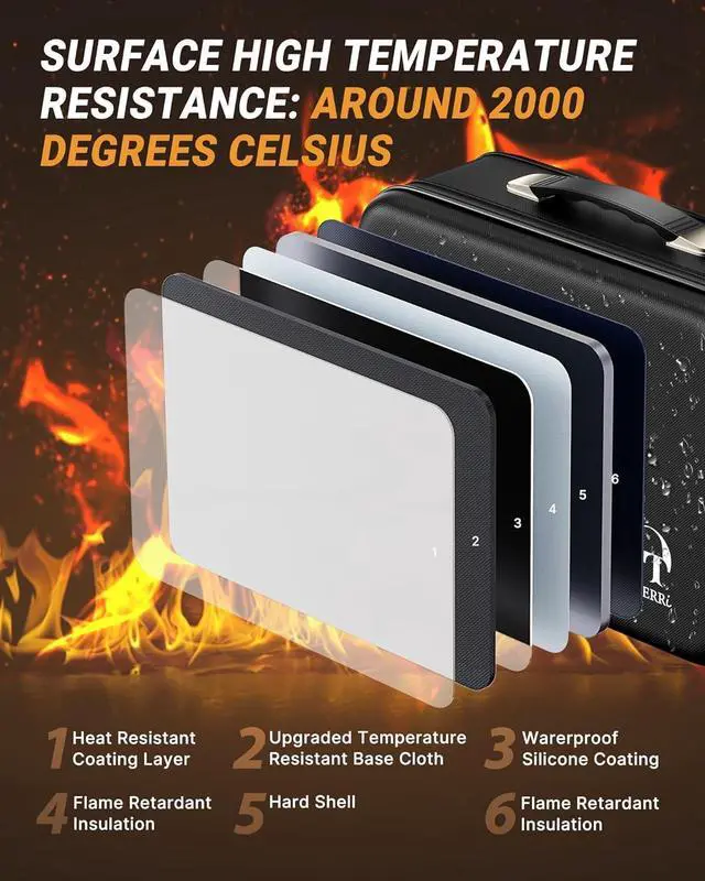 Alt view image 2 of 7 - Oterri Fireproof Document Box,Hard Case Safe box with Lock,Upgraded 8 Layers Large File Organizer,Water Resistant Safe for Important Documents, Certificates, Laptop, Passports - File Box in Black