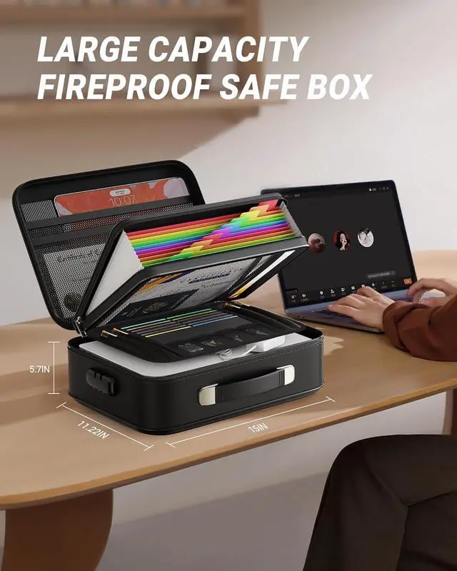 Alt view image 5 of 7 - Oterri Fireproof Document Box,Hard Case Safe box with Lock,Upgraded 8 Layers Large File Organizer,Water Resistant Safe for Important Documents, Certificates, Laptop, Passports - File Box in Black