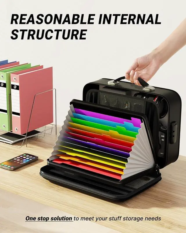 Alt view image 6 of 7 - Oterri Fireproof Document Box,Hard Case Safe box with Lock,Upgraded 8 Layers Large File Organizer,Water Resistant Safe for Important Documents, Certificates, Laptop, Passports - File Box in Black