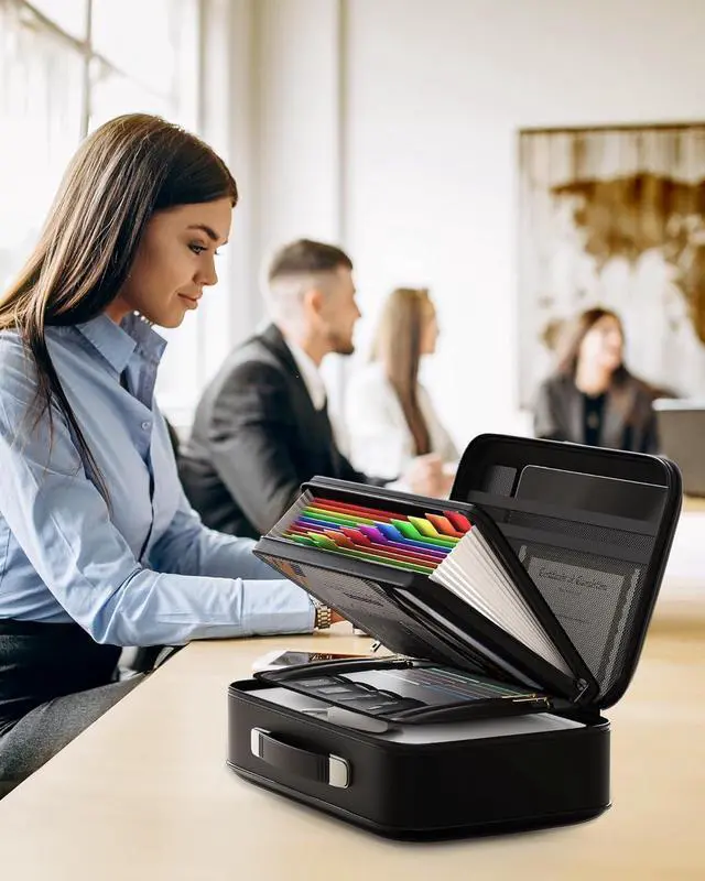 Alt view image 7 of 7 - Oterri Fireproof Document Box,Hard Case Safe box with Lock,Upgraded 8 Layers Large File Organizer,Water Resistant Safe for Important Documents, Certificates, Laptop, Passports - File Box in Black