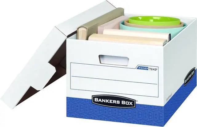 Alt view image 2 of 7 - Bankers Box 20 Pack R-KIVE Heavy-Duty File Storage Boxes, FastFold, Lift-Off Lid, Letter, White/Blue