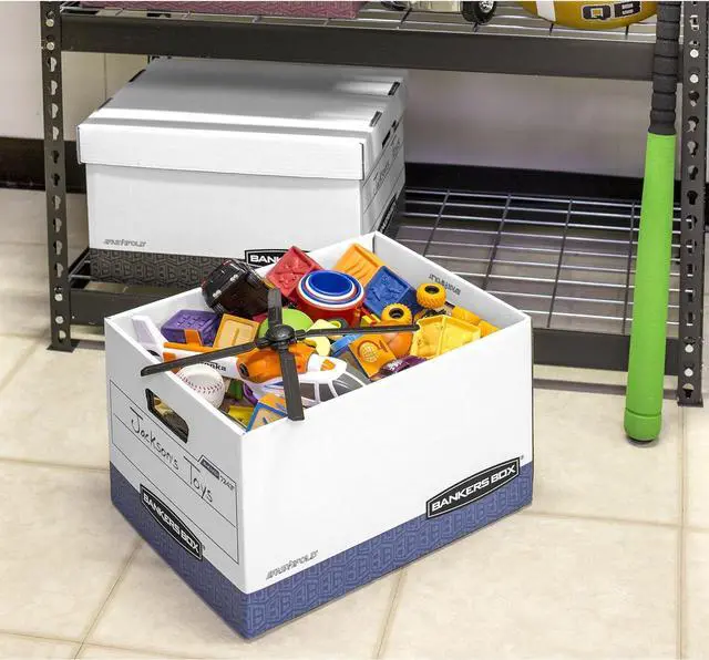 Alt view image 3 of 7 - Bankers Box 20 Pack R-KIVE Heavy-Duty File Storage Boxes, FastFold, Lift-Off Lid, Letter, White/Blue