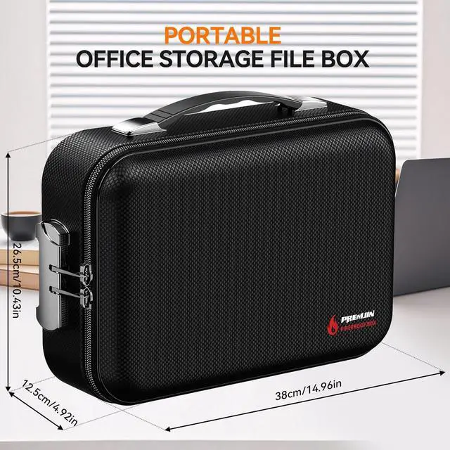 Alt view image 2 of 7 - Fireproof Document Box with Lock, Large Hard Fireproof File Organizer Heat Insulated Fireproof Waterproof Box Portable Home Travel Safe Storage for Important Documents Files Laptop Passports Black