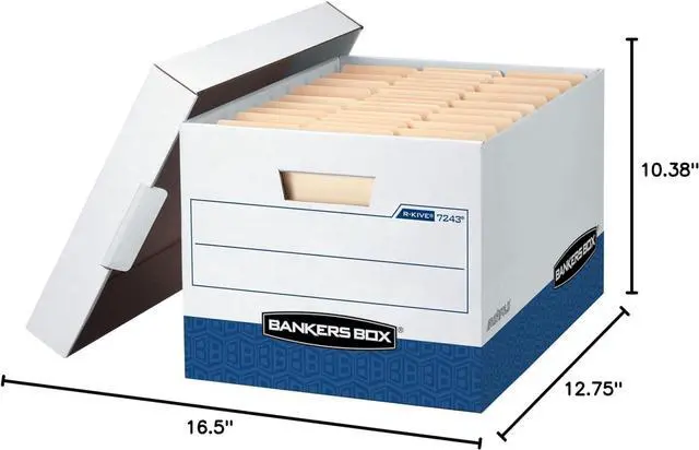 Alt view image 7 of 7 - Bankers Box 20 Pack R-KIVE Heavy-Duty File Storage Boxes, FastFold, Lift-Off Lid, Letter, White/Blue