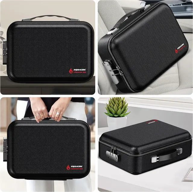 Alt view image 7 of 7 - Fireproof Document Box with Lock, Large Hard Fireproof File Organizer Heat Insulated Fireproof Waterproof Box Portable Home Travel Safe Storage for Important Documents Files Laptop Passports Black