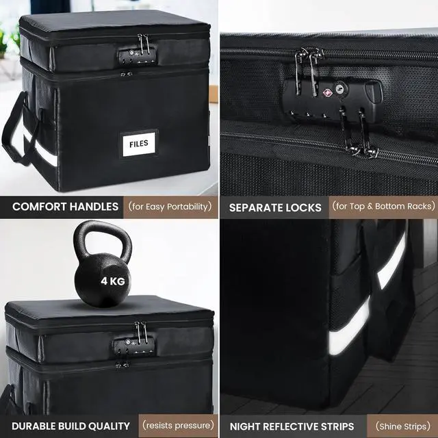 Alt view image 5 of 6 - Fireproof Document Box with Lock-2 Layer File Cabinet Storage Bag with Multiple Pockets, Water-Resistant File Box with Reflective Strip-Document Organizer for Hanging Letter/Legal Folders, Certificate