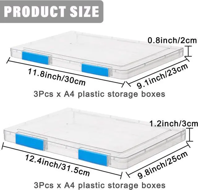 Alt view image 2 of 7 - 6 Pack A4 File Portable Project Case, Plastic Storage Box for 8.5" x 11" Letter Paper, Documents Magazines Holder Scrapbook Paper Storage Boxes (blue)