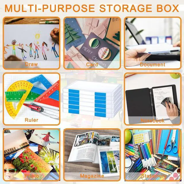 Alt view image 5 of 7 - 6 Pack A4 File Portable Project Case, Plastic Storage Box for 8.5" x 11" Letter Paper, Documents Magazines Holder Scrapbook Paper Storage Boxes (blue)