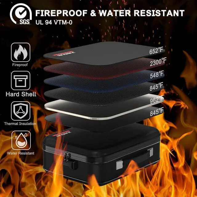 Alt view image 2 of 7 - JUNDUN Fireproof Document Box,Hard Case Fireproof Document Organizer with LockHome Travel Portable Fireproof Safe Storage Box Case for Letter Size Documents,Files,Papers and Passport,Black