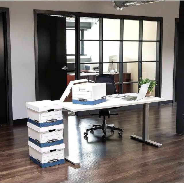 Alt view image 7 of 7 - Bankers Box 20 Pack STOR/FILE Medium-Duty File Storage Boxes, FastFold, Lift-Off Lid, Letter/Legal, White/Blue