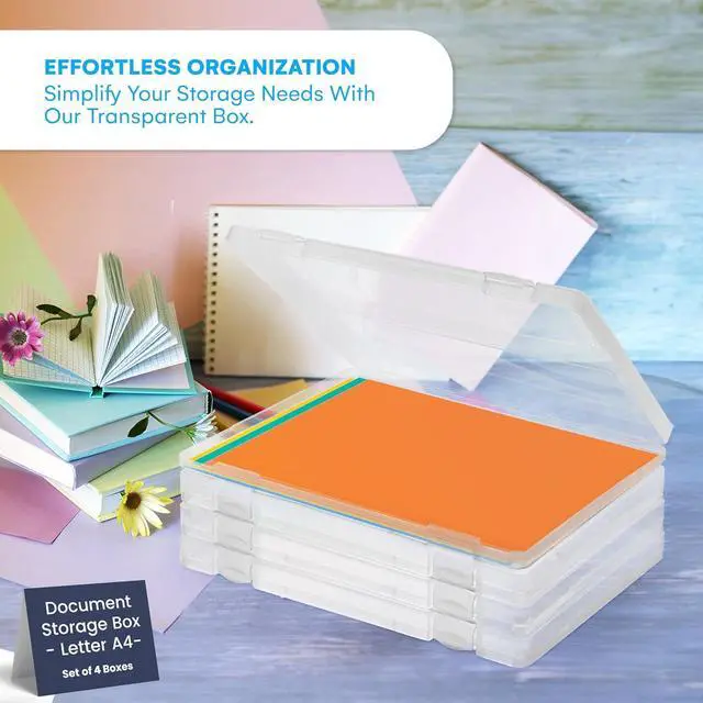 Alt view image 2 of 6 - Bins & Things JTJ Sourcing Plastic Storage Box for A4 Paper - Document Magazine Paper Protector - Portable Project Sleeves - Document Organizer - (Set of 4)