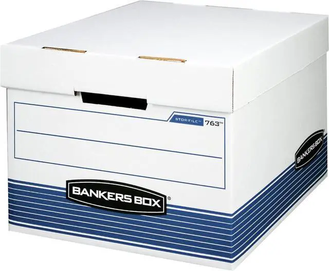 Main image of Bankers Box 30 Pack STOR/FILE Medium-Duty File Storage Boxes, FastFold, Lift-Off Lid, Letter/Legal, White/Blue