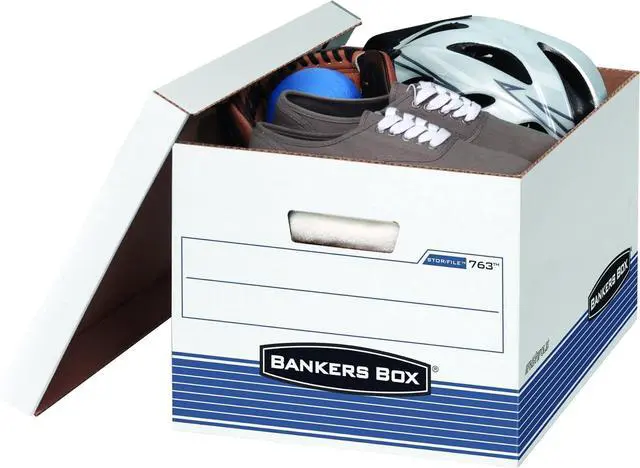 Alt view image 2 of 7 - Bankers Box 30 Pack STOR/FILE Medium-Duty File Storage Boxes, FastFold, Lift-Off Lid, Letter/Legal, White/Blue
