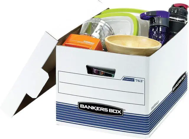 Alt view image 4 of 7 - Bankers Box 30 Pack STOR/FILE Medium-Duty File Storage Boxes, FastFold, Lift-Off Lid, Letter/Legal, White/Blue