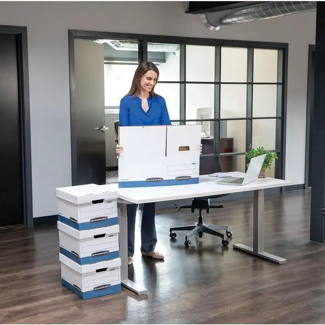 Alt view image 5 of 7 - Bankers Box 30 Pack STOR/FILE Medium-Duty File Storage Boxes, FastFold, Lift-Off Lid, Letter/Legal, White/Blue