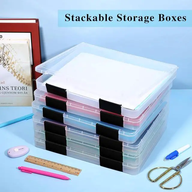 Alt view image 6 of 6 - PerKoop 6 Pcs Clear A4 File Box Document Plastic Storage Box Paper Plastic Case Board Game Storage Containers Magazine Protector File Holder with Buckle (Black,12.4 x 9.84 x 1.18 Inches)