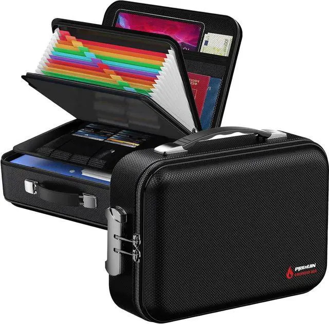 Main image of Fireproof Document Box with Lock, Large Hard Fireproof File Organizer Heat Insulated Fireproof Waterproof Box Portable Home Travel Safe Storage for Important Documents Files Laptop Passports Black