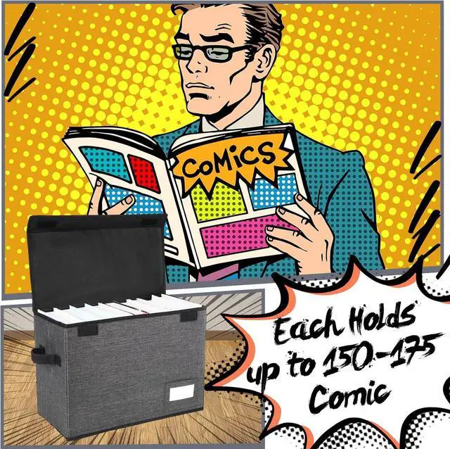 Alt view image 3 of 6 - Chuangdi 6 Pcs Comic Book Storage Boxes, Back to School Collapsible Comic Short Box Case with Lid, 15.8 x 7.9 x 11.4 Inch Book Bin Container Holds 150 Comics(Charcoal Gray)
