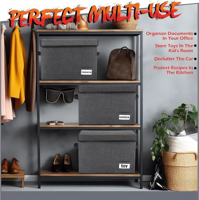 Alt view image 5 of 6 - Chuangdi 6 Pcs Comic Book Storage Boxes, Back to School Collapsible Comic Short Box Case with Lid, 15.8 x 7.9 x 11.4 Inch Book Bin Container Holds 150 Comics(Charcoal Gray)